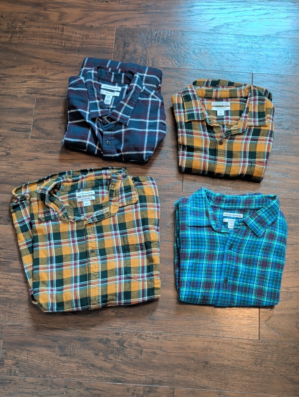 Amazon Essentials Plaid Button-Down Shirt Bundle in Mustard, Teal, Navy